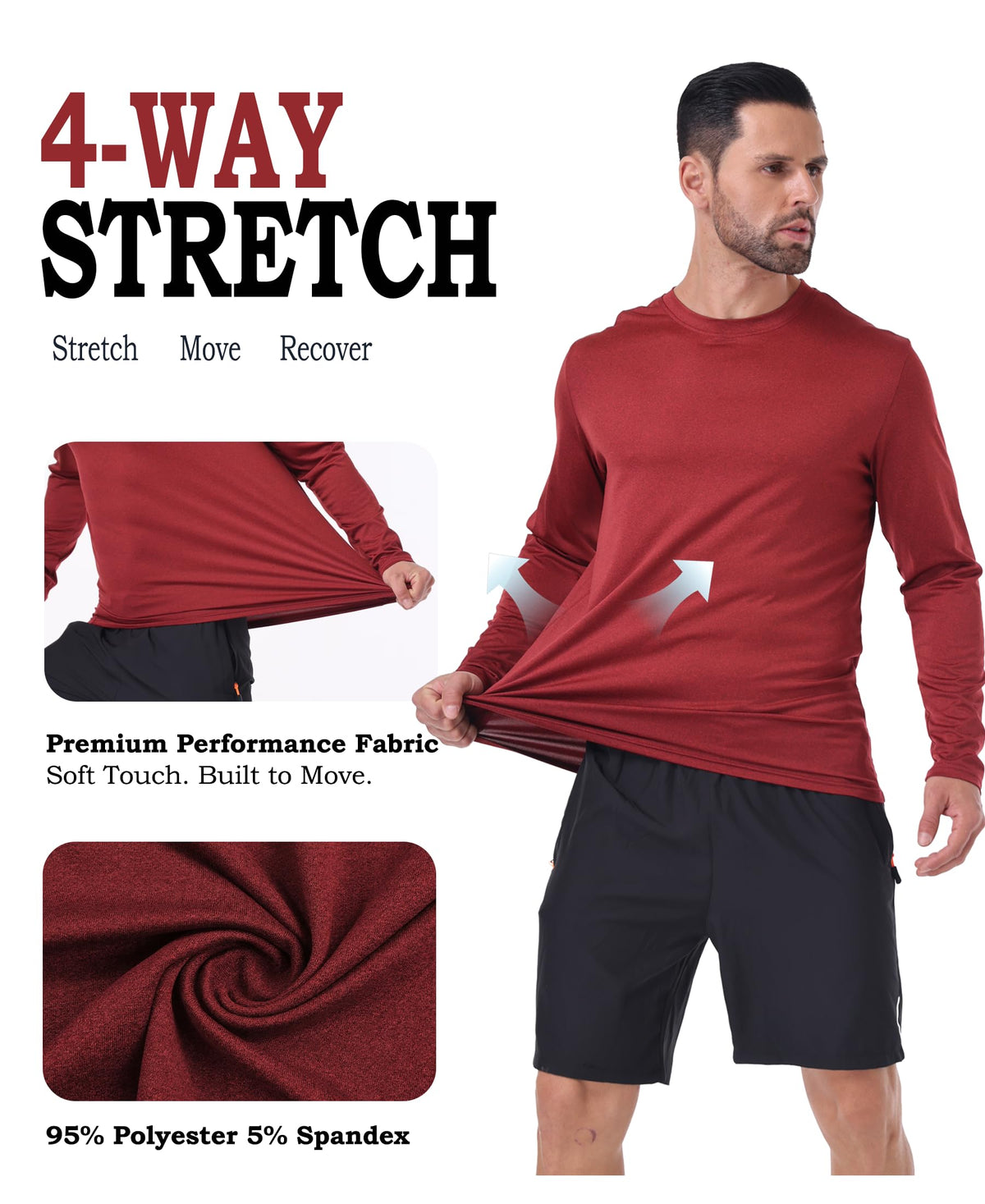 OYGSieg 6/7 Pack Men's Quick Dry Long Sleeve UPF50+ Sun Shirts