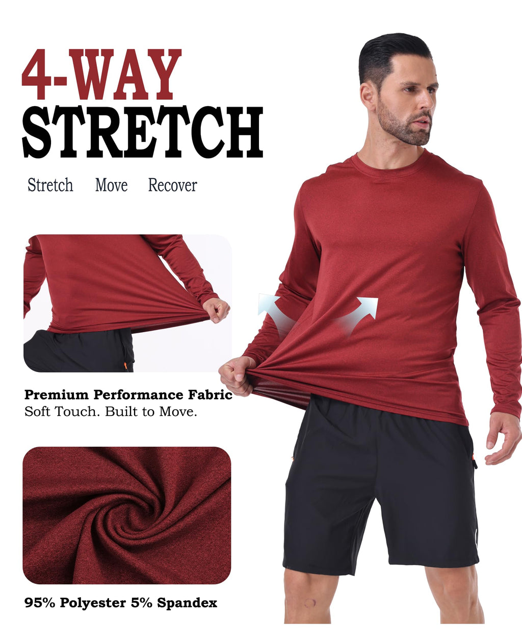 OYGSieg 6/7 Pack Men's Quick Dry Long Sleeve UPF50+ Sun Shirts