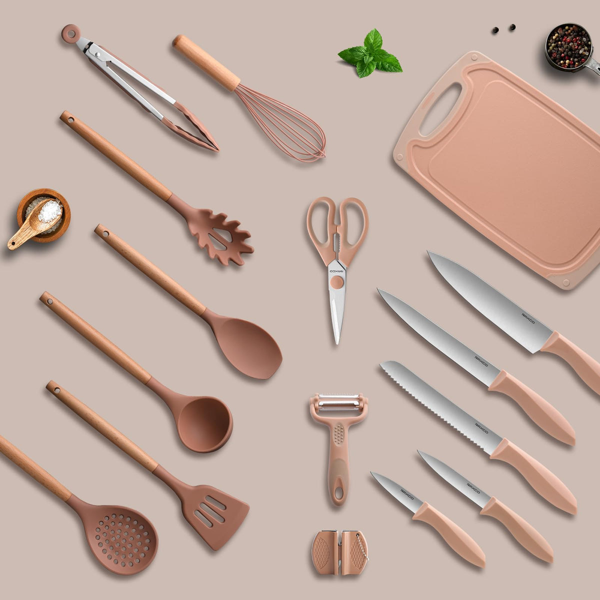 Kitchen Utensils Set,18-Piece Cooking Utensils and Knife Set,Black