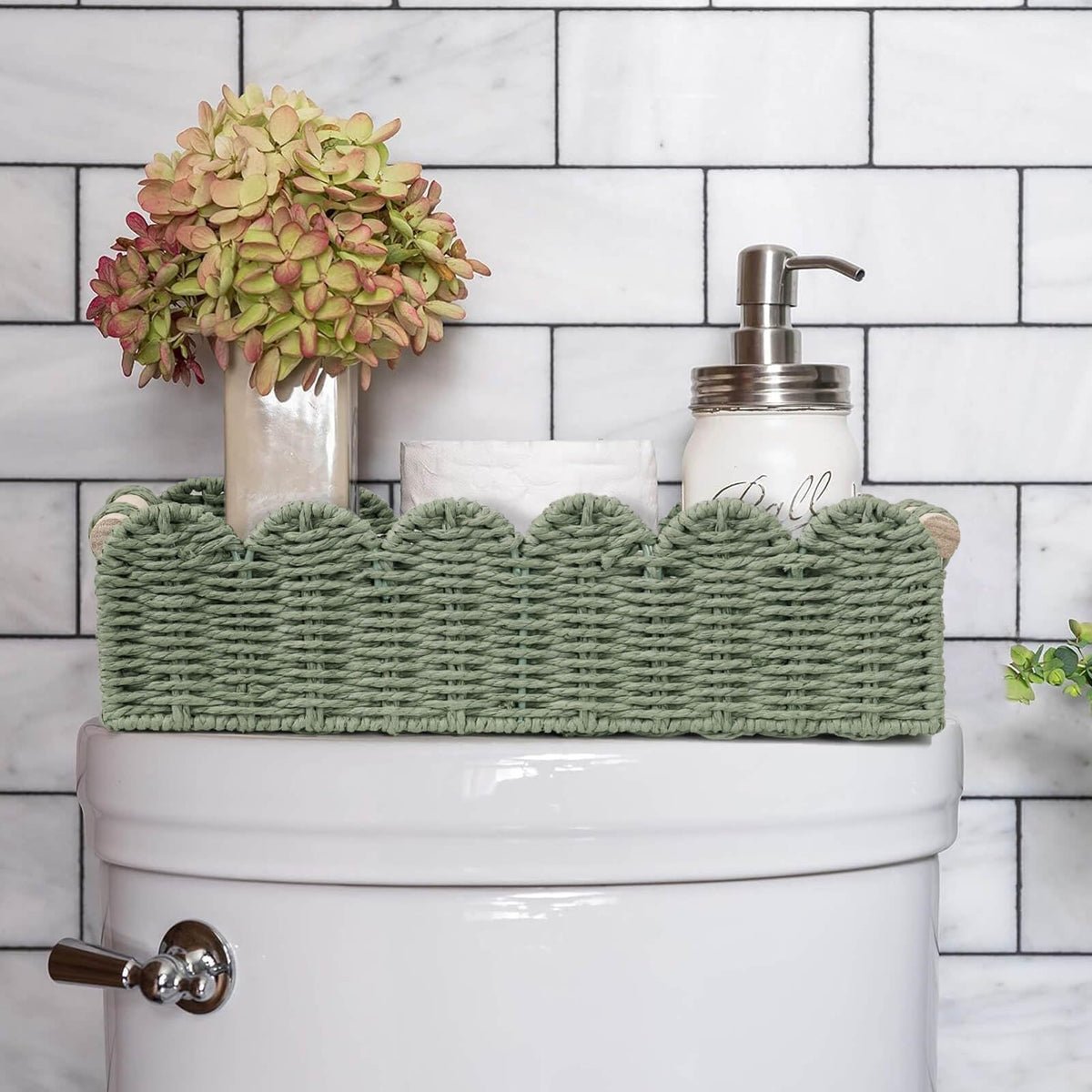 CubesLand Scalloped Toilet Paper Storage Basket W/Handle for Home Decor