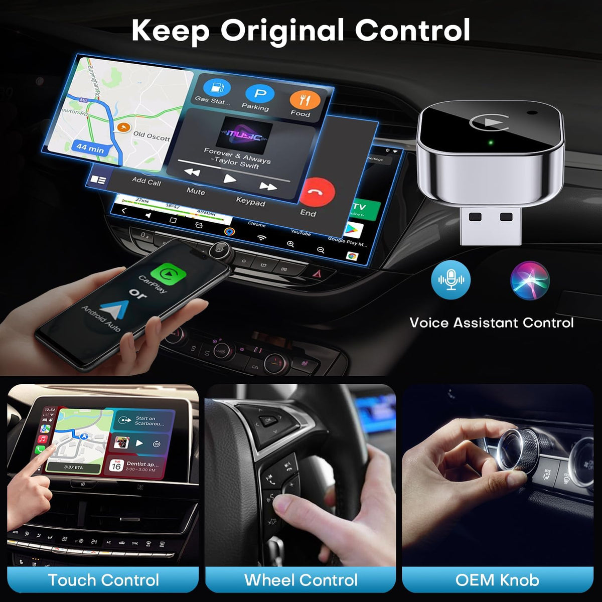 2-in-1 Wireless Auto Adapter for CarPlay and Android, Plug and Play CarPlay Dongle Converts Wired to Wireless, Fast Auto Connection, No Lag, Compact Design for iPhone and Android