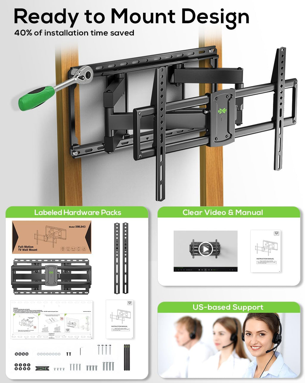 USX MOUNT Full Motion TV Wall Mount for Large TVs 42-97 Inch up to 150 lbs