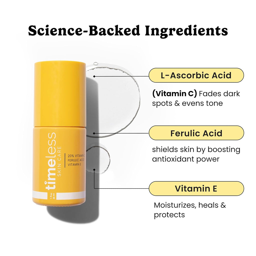 Timeless 20% Vitamin C + E Ferulic Acid Serum, Antioxidant, 1 fl oz