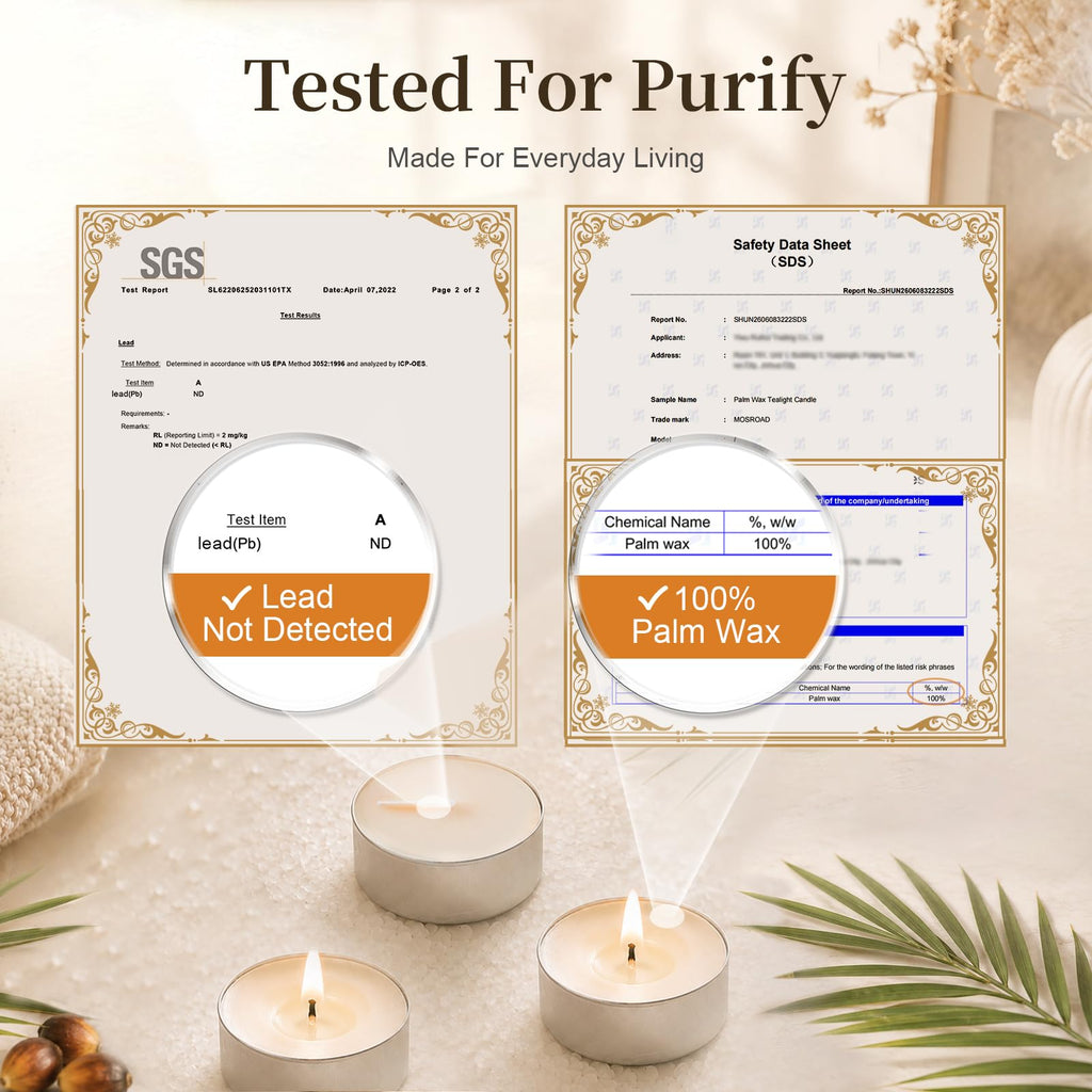 Tea Lights Candles 80 Pack, 4 Hour Palm Wax Tealight Candle Set