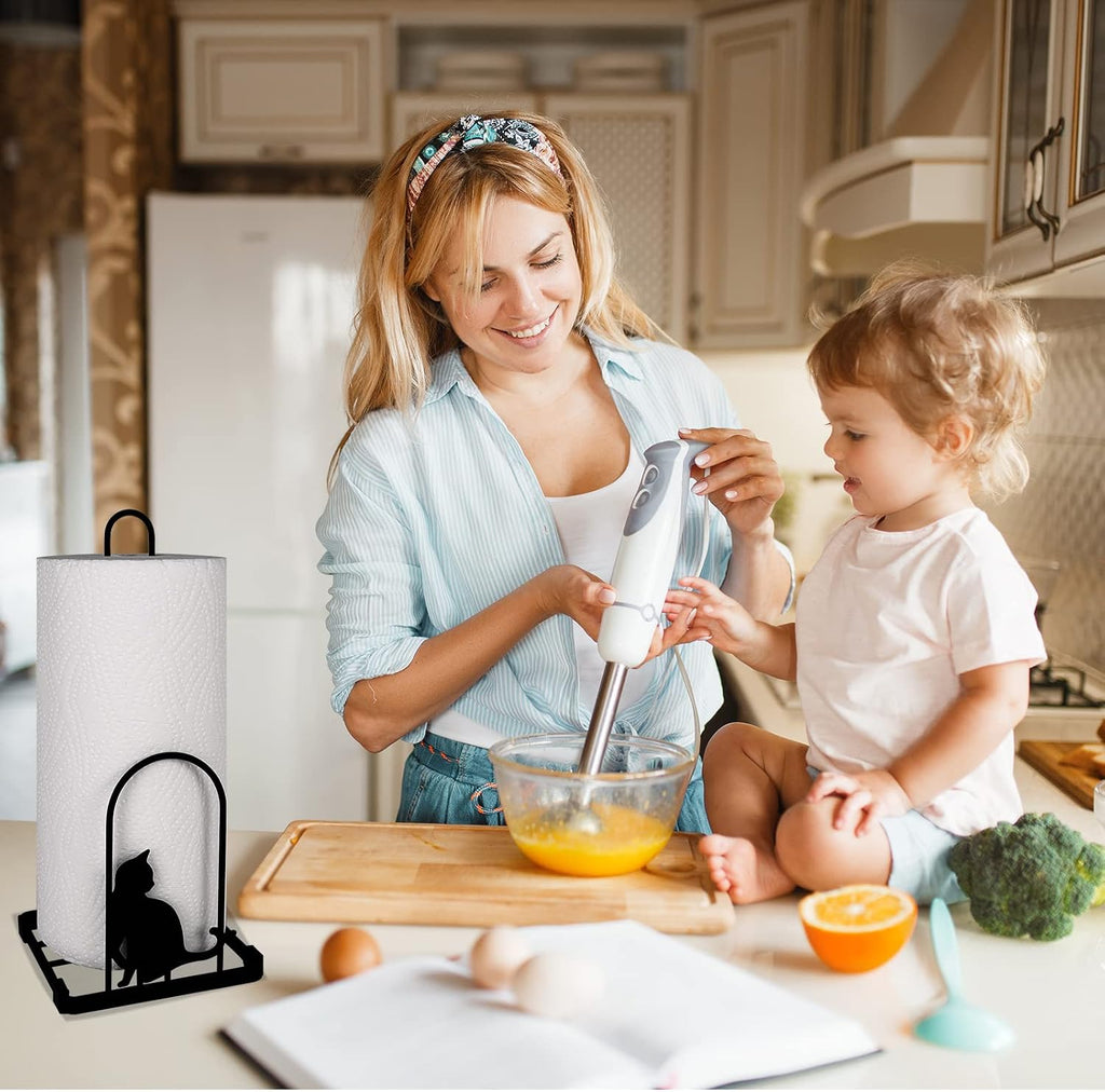 Paper Towel Holder, Kitchen Countertop Paper Towel Stand, Fits Standard Jumbo Roll in Dining Table or Bathroom, Metal Toilet Paper Dispenser with Heavy Duty Base (Black)