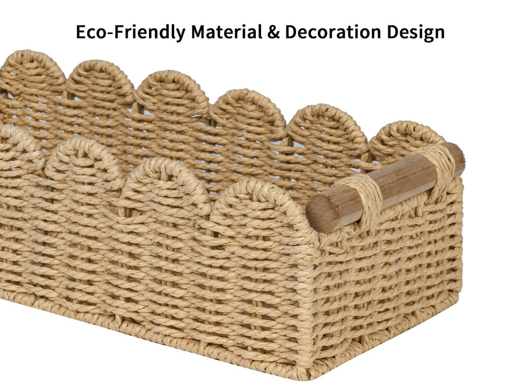 CubesLand Scalloped Toilet Paper Storage Basket W/Handle for Home Decor
