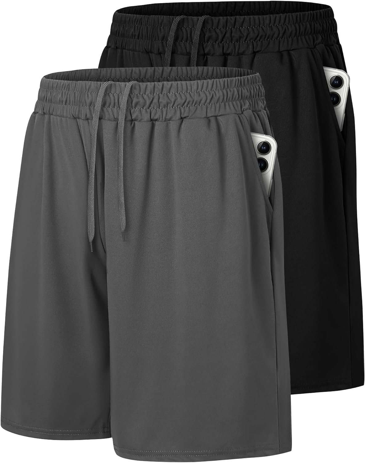 2 Pack Mens Gym Basketball Shorts - Athletic Black Workout Quick Dry Shorts