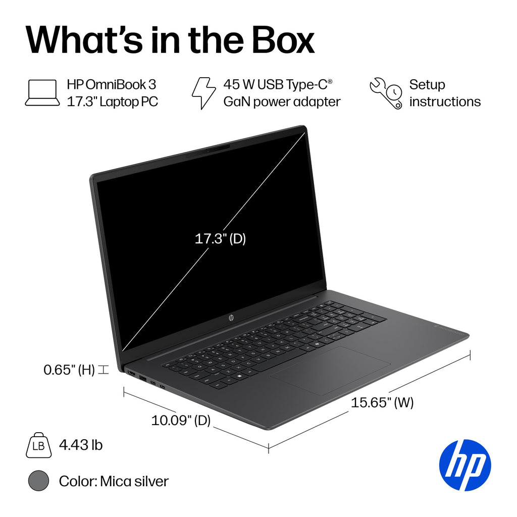 HP OmniBook 3 16 inch Laptop PC, 2K Touchscreen, AMD Ryzen 5 40, 8 GB RAM, 512 GB SSD, AMD Radeon 610M GPU, Windows 11 Home, Glacier Silver, 16-by0499nr