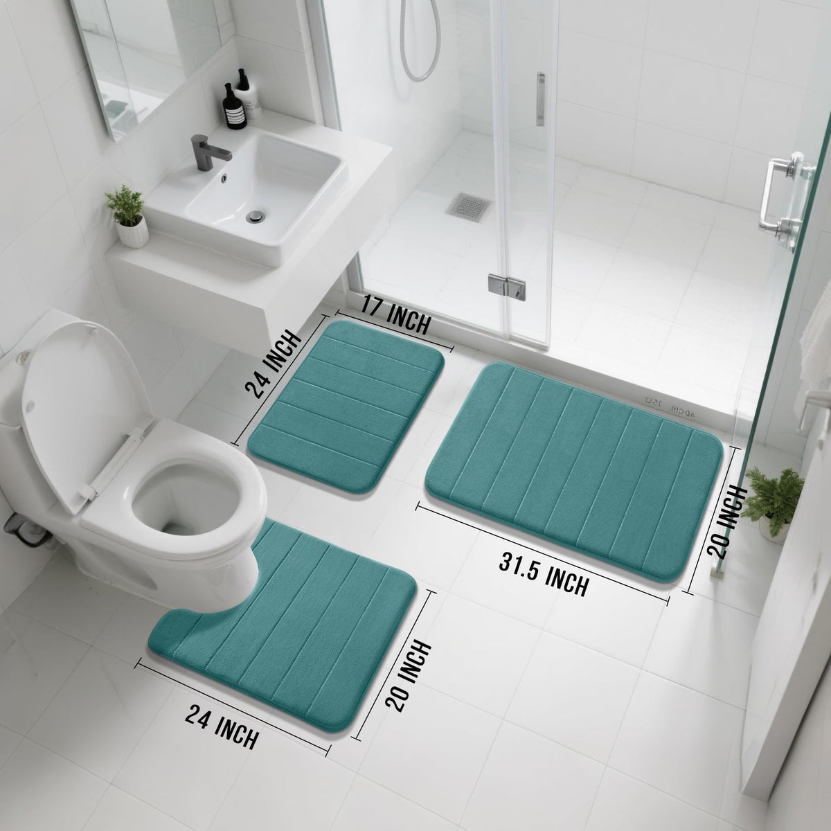 Yimobra Memory Foam Bath Mat Set 3 Pieces- Super Soft Absorbent Quick Dry Bathroom Rug Sets, Machine Washable Non Slip Floor Carpet for Tub Shower, Vanity & Toilet Base, Gray