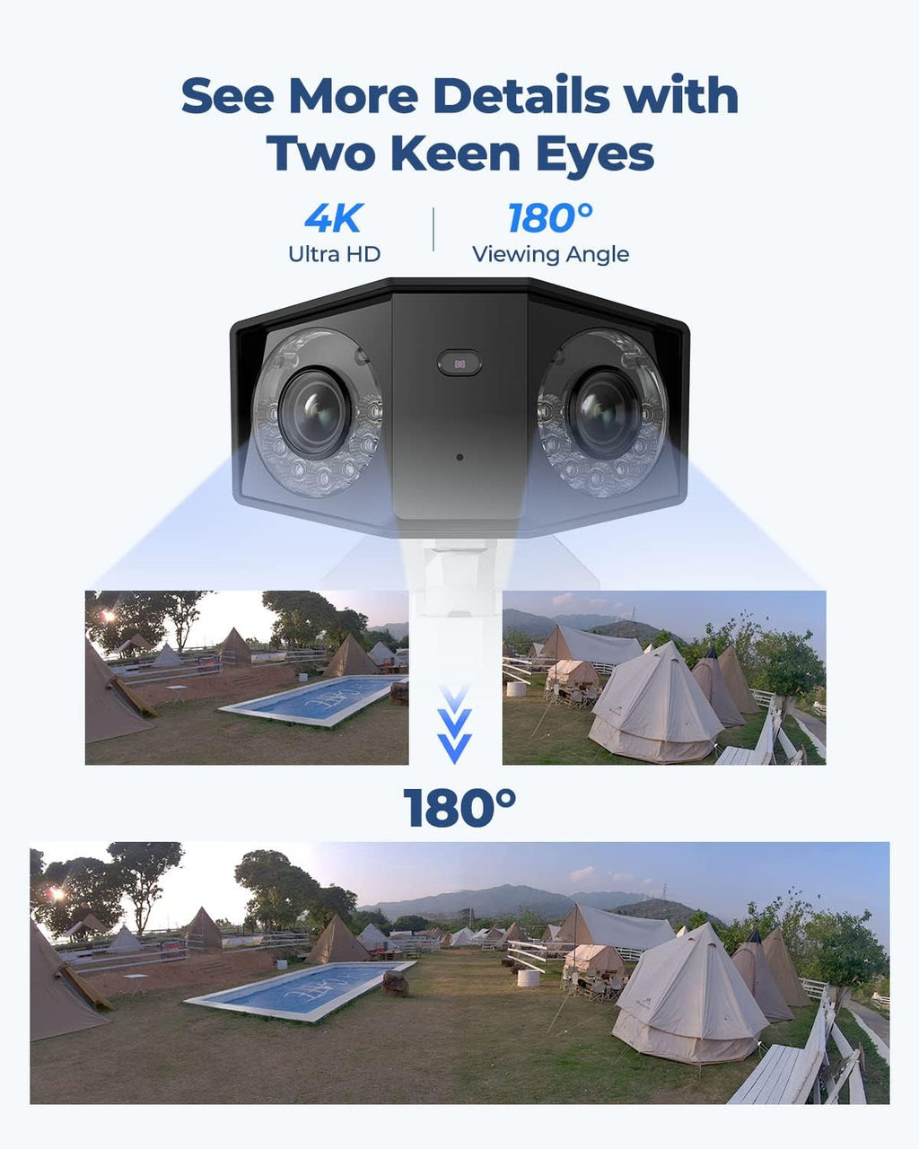 نظام كاميرا مراقبة ريولينك 4K PoE، كاميرا IP للمنزل والخارج بزاوية رؤية 180 درجة، كشف عن الإنسان/المركبات/الحيوانات الأليفة، رؤية ليلية ملونة، تحدث ثنائي الاتجاه، بطاقة microSD حتى 256GB، Duo 2 PoE
