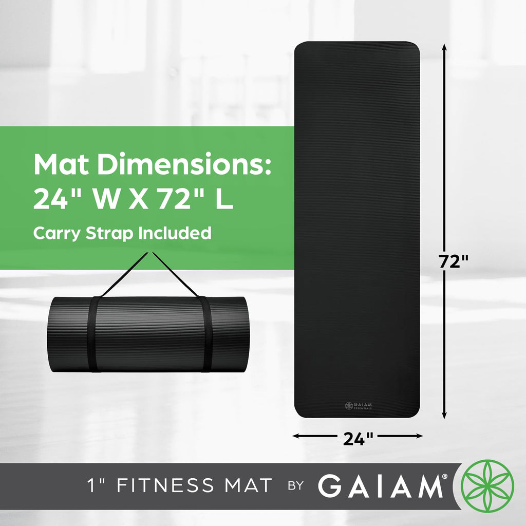 Gaiam Thick Yoga Mat, Exercise & Fitness Mat with Easy-Cinch Carrying Strap