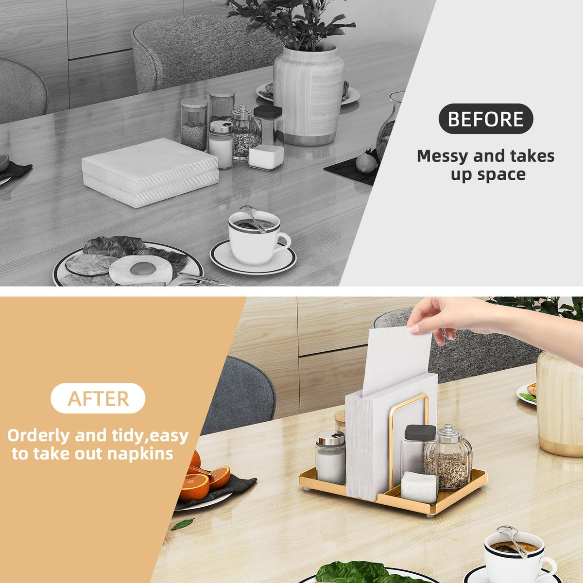 Napkin Holder for Table with Salt and Pepper Shakers Caddy, Black