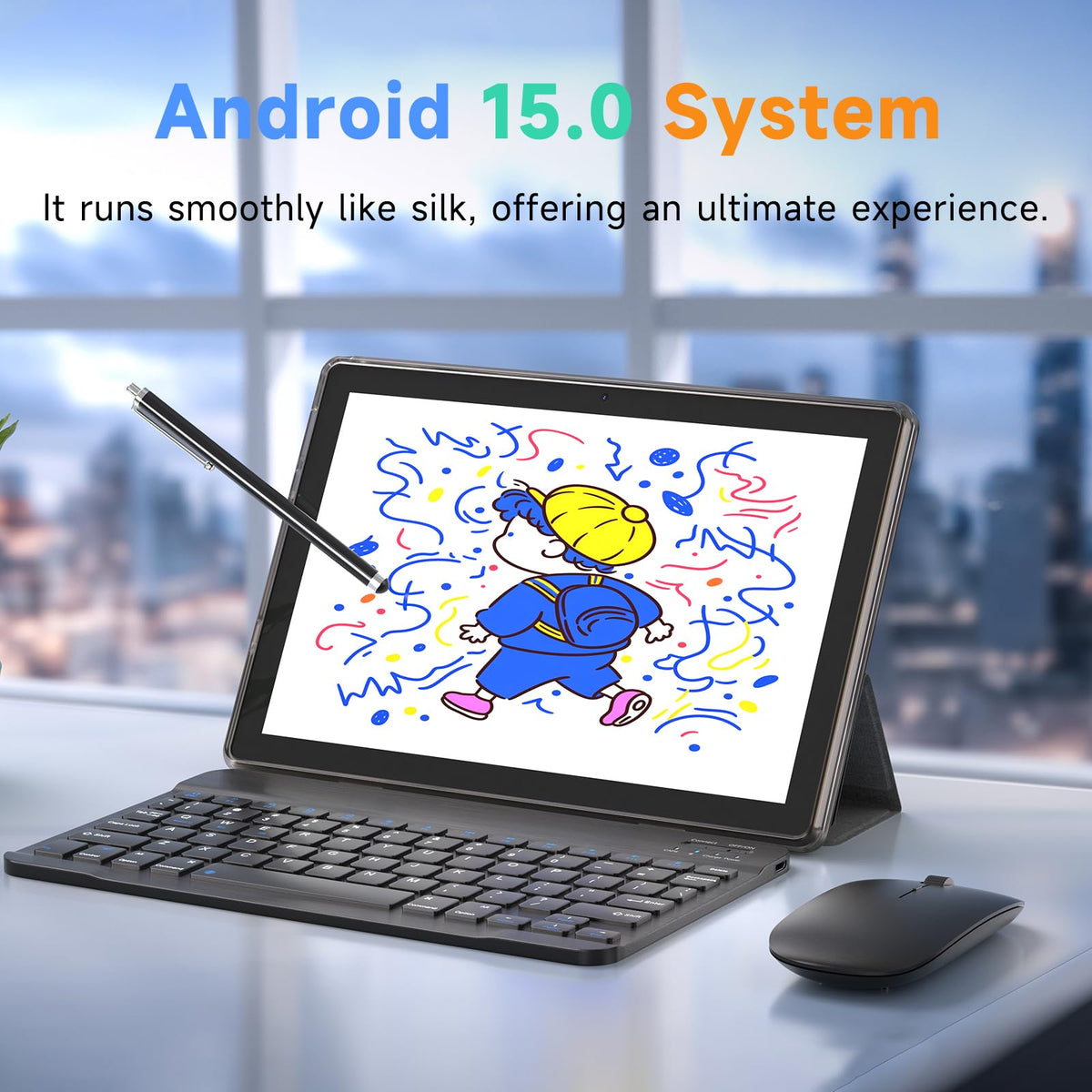 IWEGGO Android 15 Tablet, 10 Inch 18GB RAM+128GB ROM/ 2TB Expandable Tablet, 2.0GHz Quad-core Processor, 1280*800 HD Touch Screen, 5G WiFi6 BT 5.0, 2 in 1 Tablets with Keyboard Case Mouse Stylus Pink