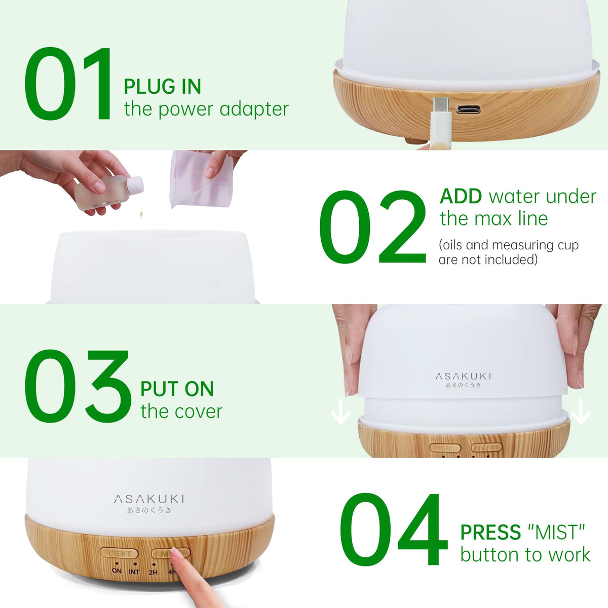 ASAKUKI Essential Oil Diffuser for Home, 500ML Aromatherapy Humidifier
