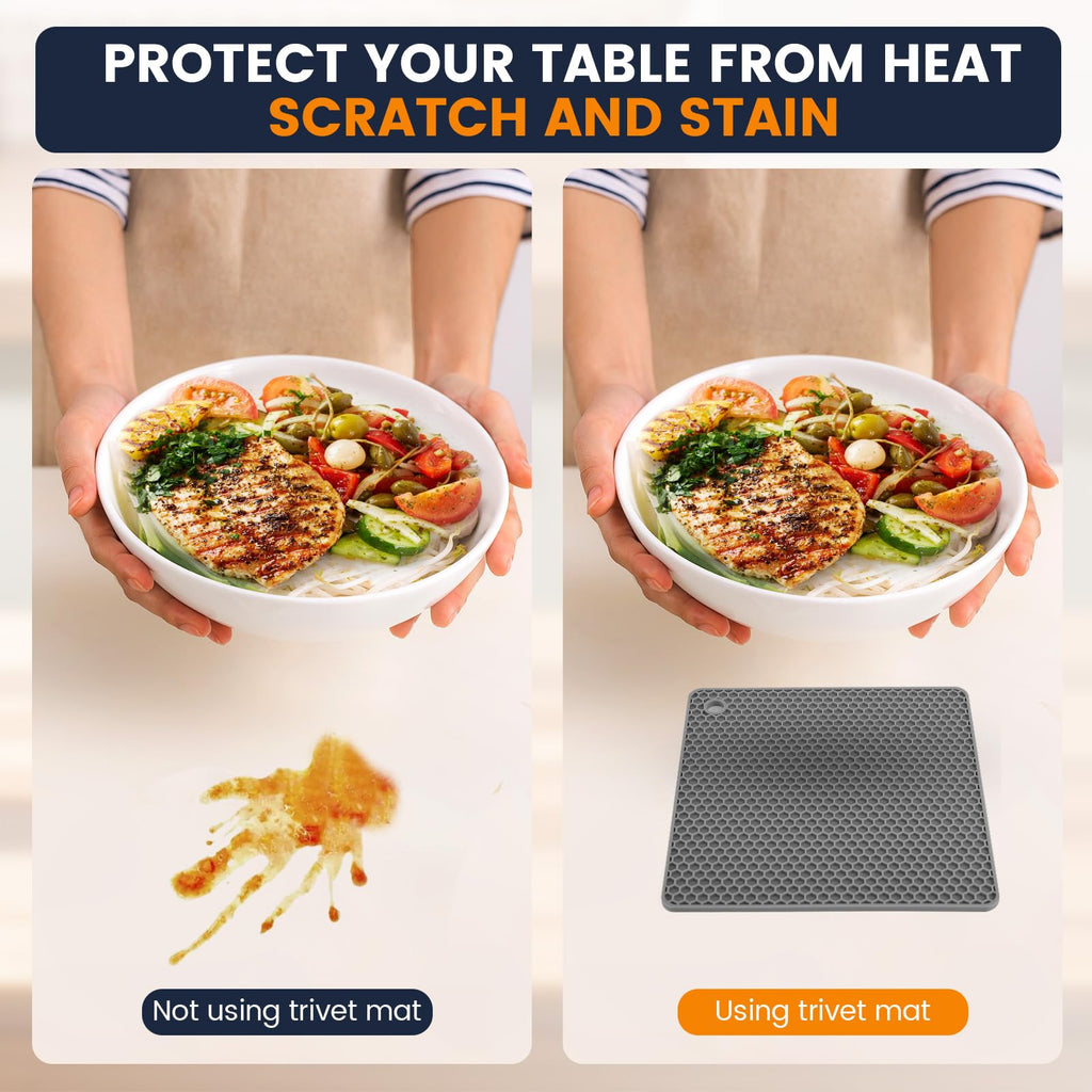 Silicone Trivet Mats 4 Heat Resistant Pot Holders Multipurpose Non-Slip Hot Pads for Kitchen Potholders, Drying mat, Jar Opener, Spoon Holder, Coaster(Dark Grey)