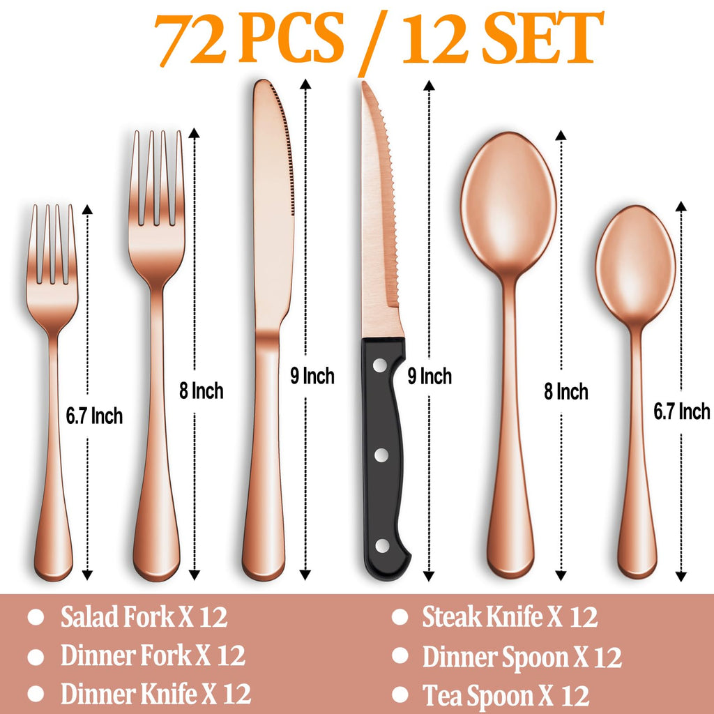 24 Pcs Silverware Set with Steak Knives for 4, Stainless Steel Flatware Set, Mirror Polished Cutlery Utensil Sets, Home Kitchen Eating Tableware, Dishwasher Safe