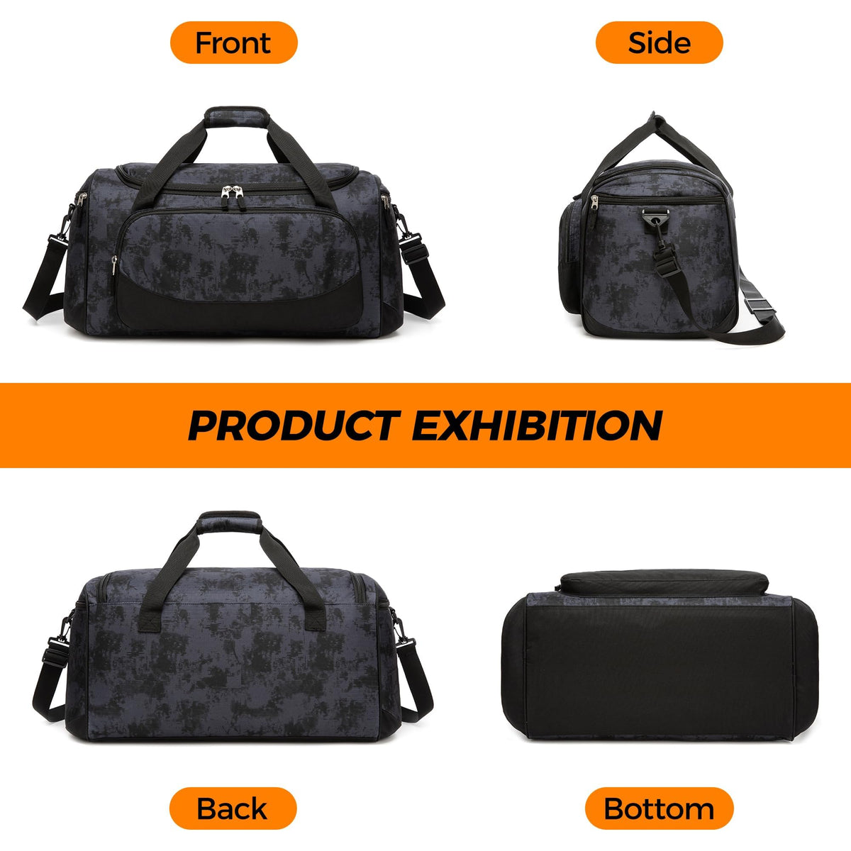 Gym Bag for Men & Women - 50L Large Duffle Bag for Travel, Black