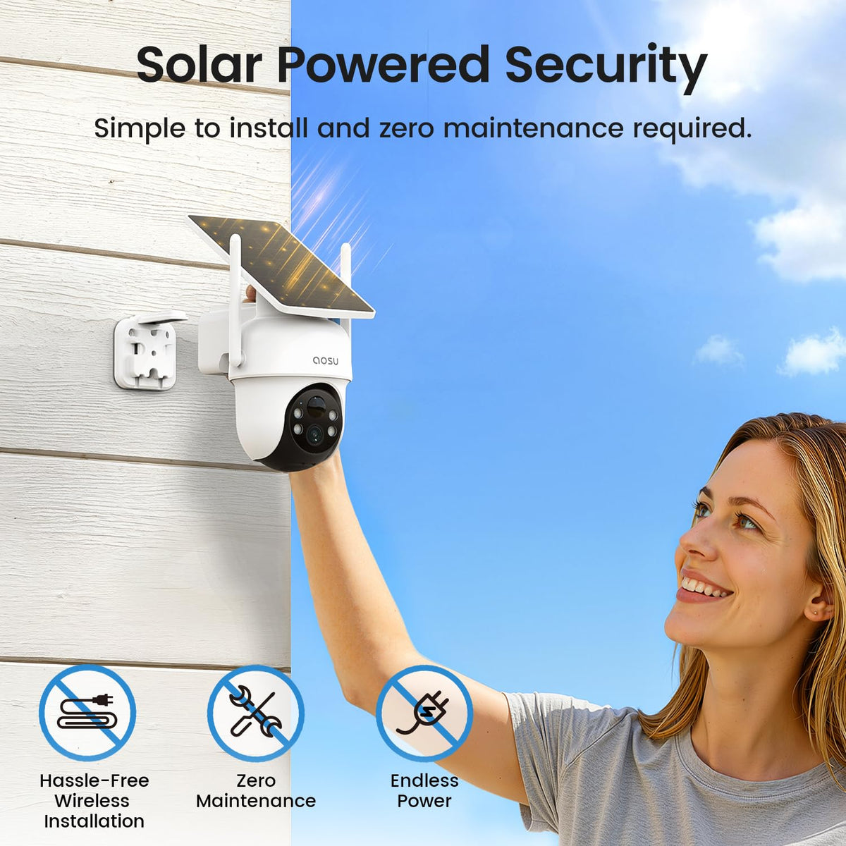 aosu D1 Classic 4-Cam Kit, Security Cameras Wireless Outdoor, Solar Powered