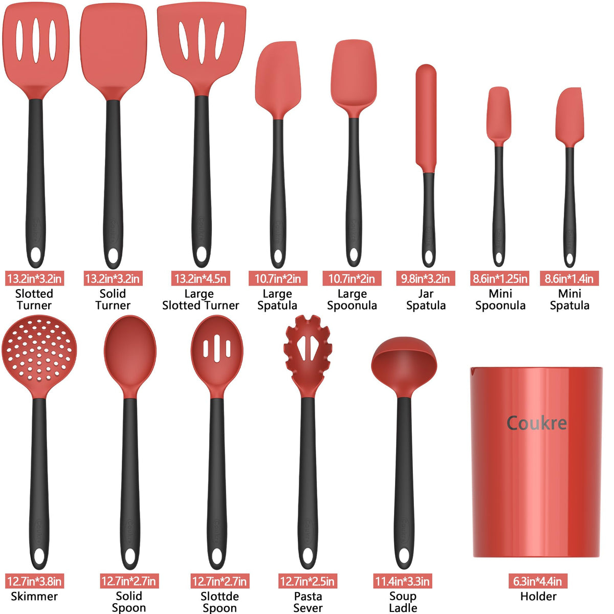 Silicone Kitchen Cooking Utensils Set, Heat Resistant, 14-Piece