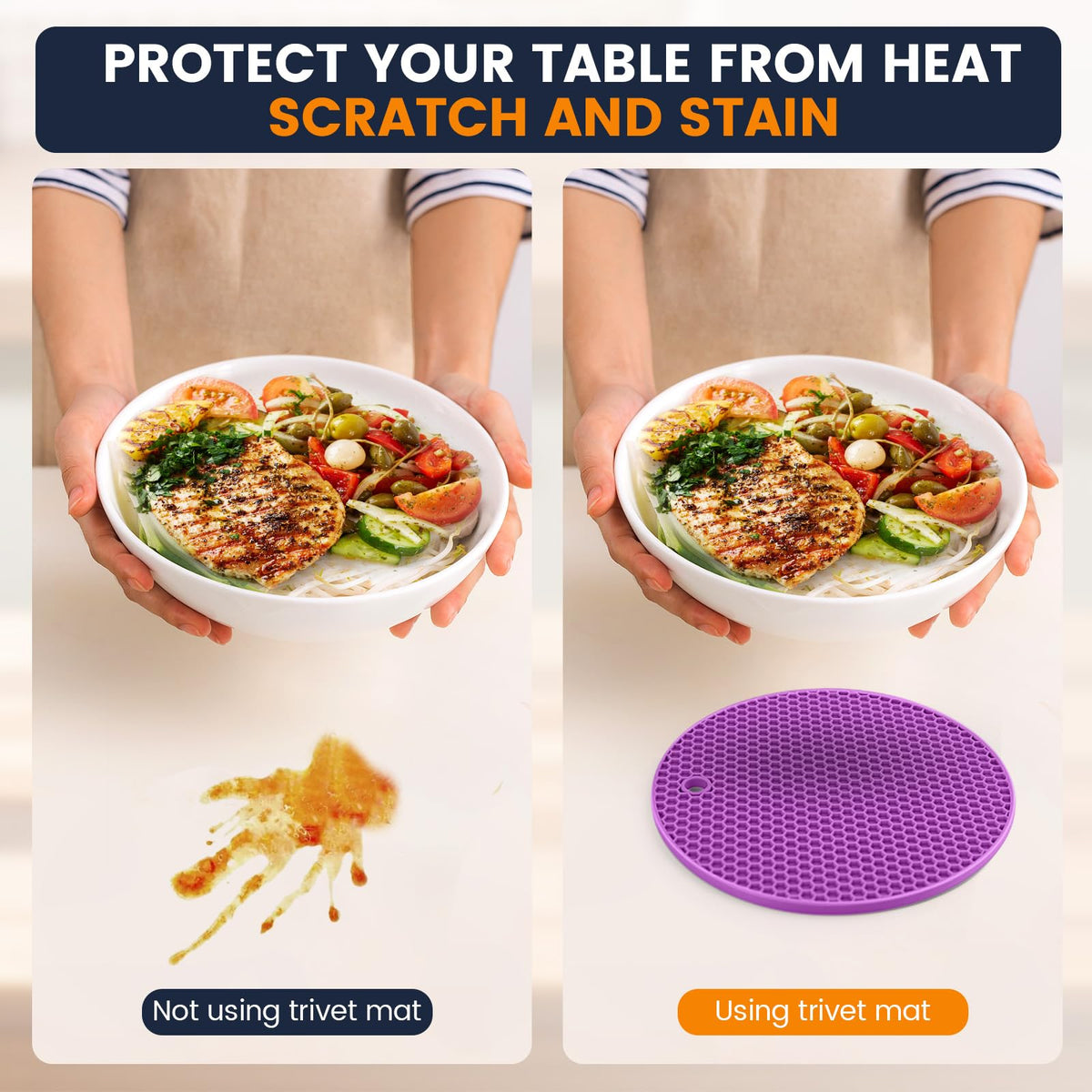 Silicone Trivet Mats 4 Heat Resistant Pot Holders Multipurpose Non-Slip Hot Pads for Kitchen Potholders, Drying mat, Jar Opener, Spoon Holder, Coaster(Dark Grey)