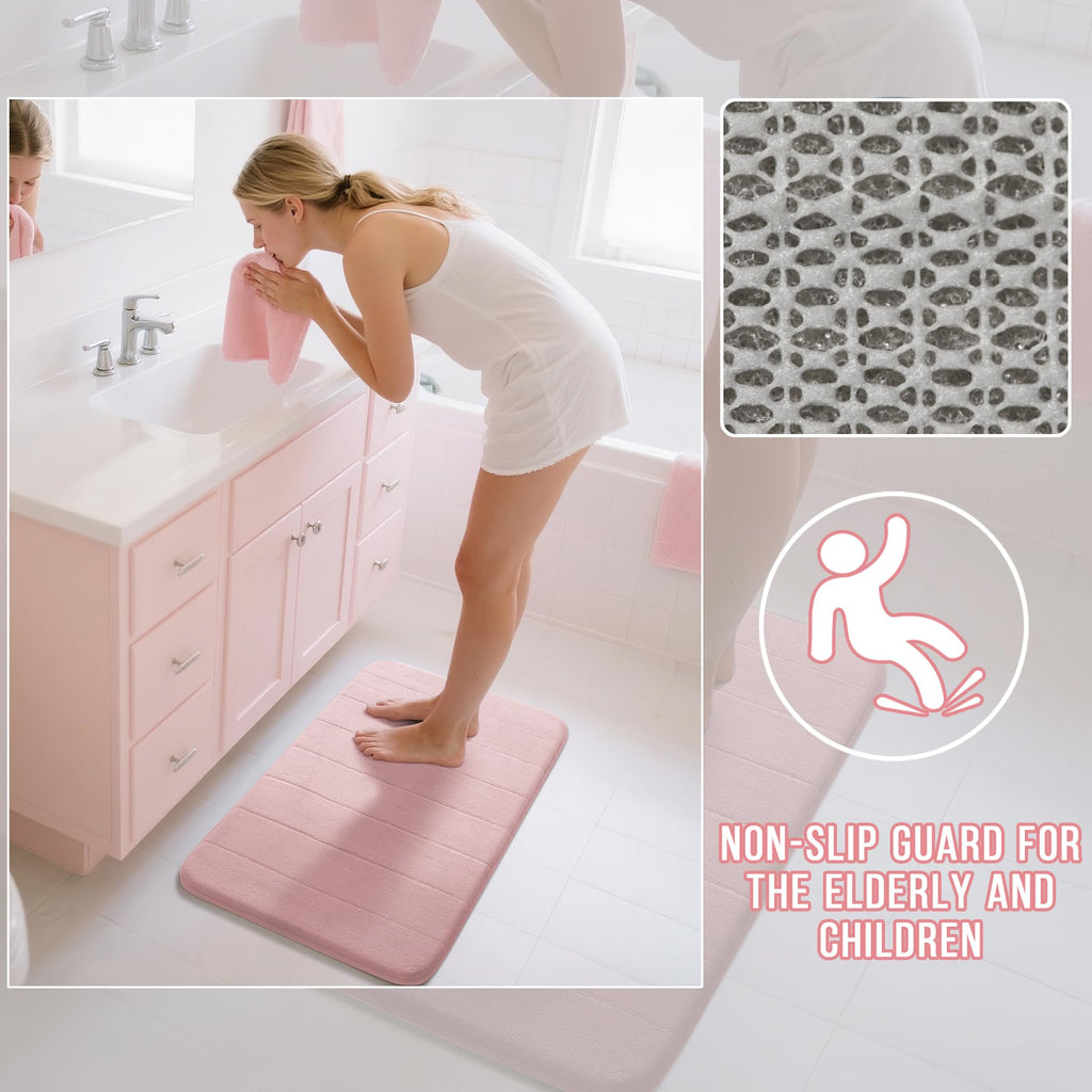 Yimobra Memory Foam Bath Mat Set 3 Pieces- Super Soft Absorbent Quick Dry Bathroom Rug Sets, Machine Washable Non Slip Floor Carpet for Tub Shower, Vanity & Toilet Base, Gray