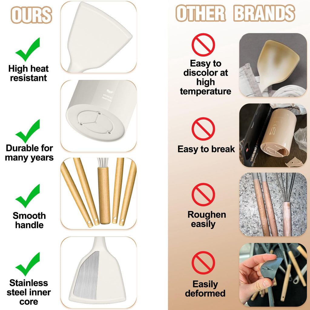 Umite Chef Food Grade Thickened Silicone (Stainless Steel Core) Kitchen Gadgets Tools Set - Kitchen Cooking Utensils Set, Heat Resistant Kitchen Spatula Tools Set