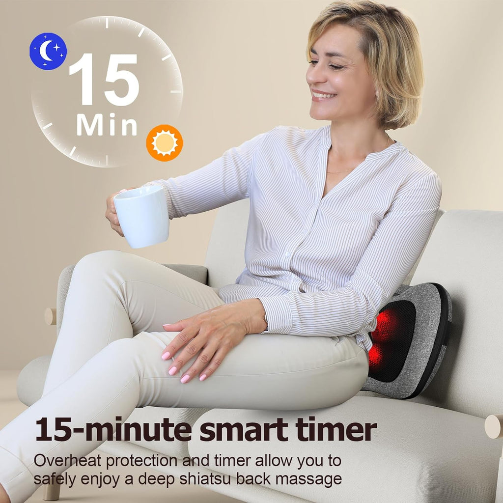 VIKTOR JURGEN Shiatsu Back Massager with Heat for Pain Relief, Gray