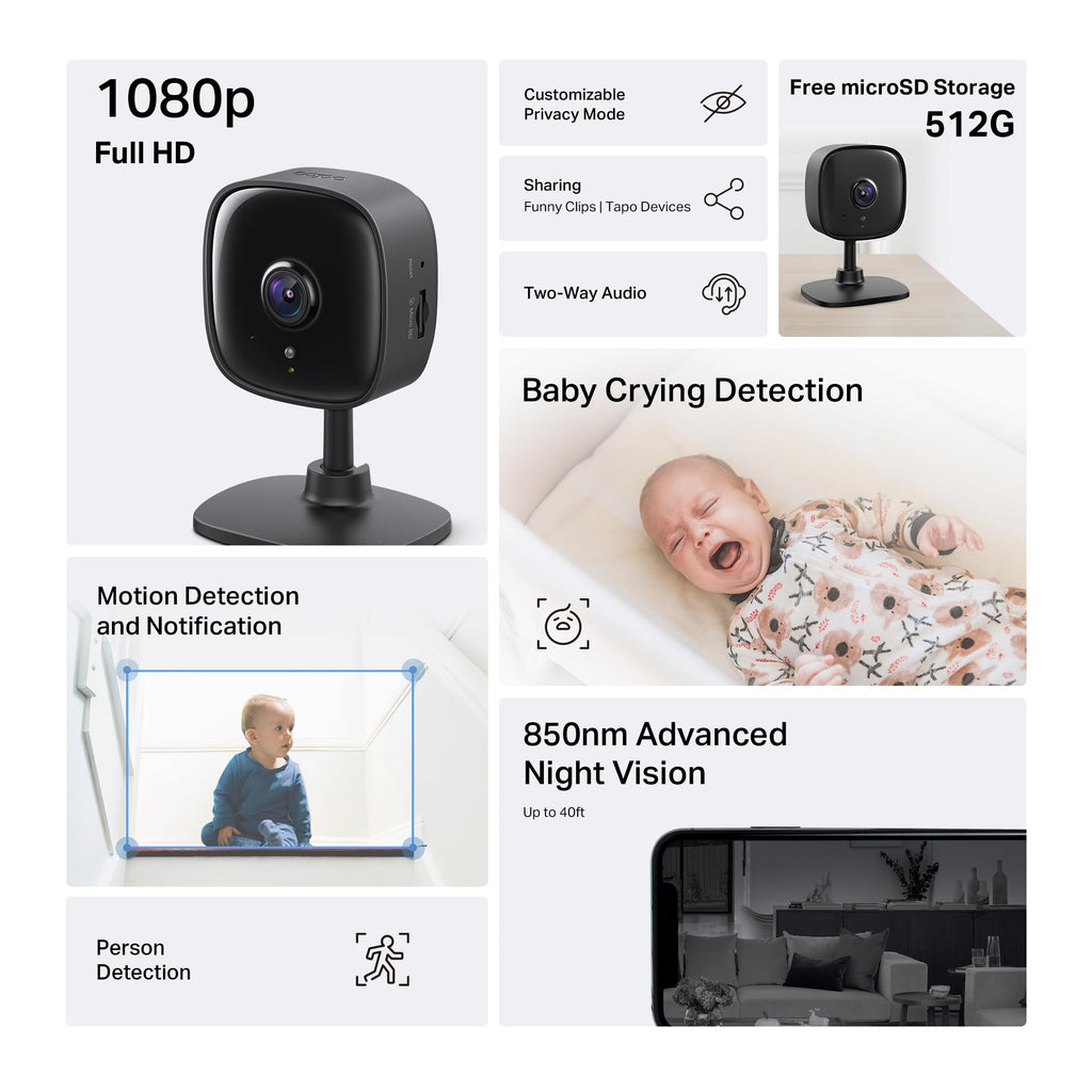 Tapo 1080P Indoor Security Camera, Baby Monitor, Dog Camera, C100(4-Pack)