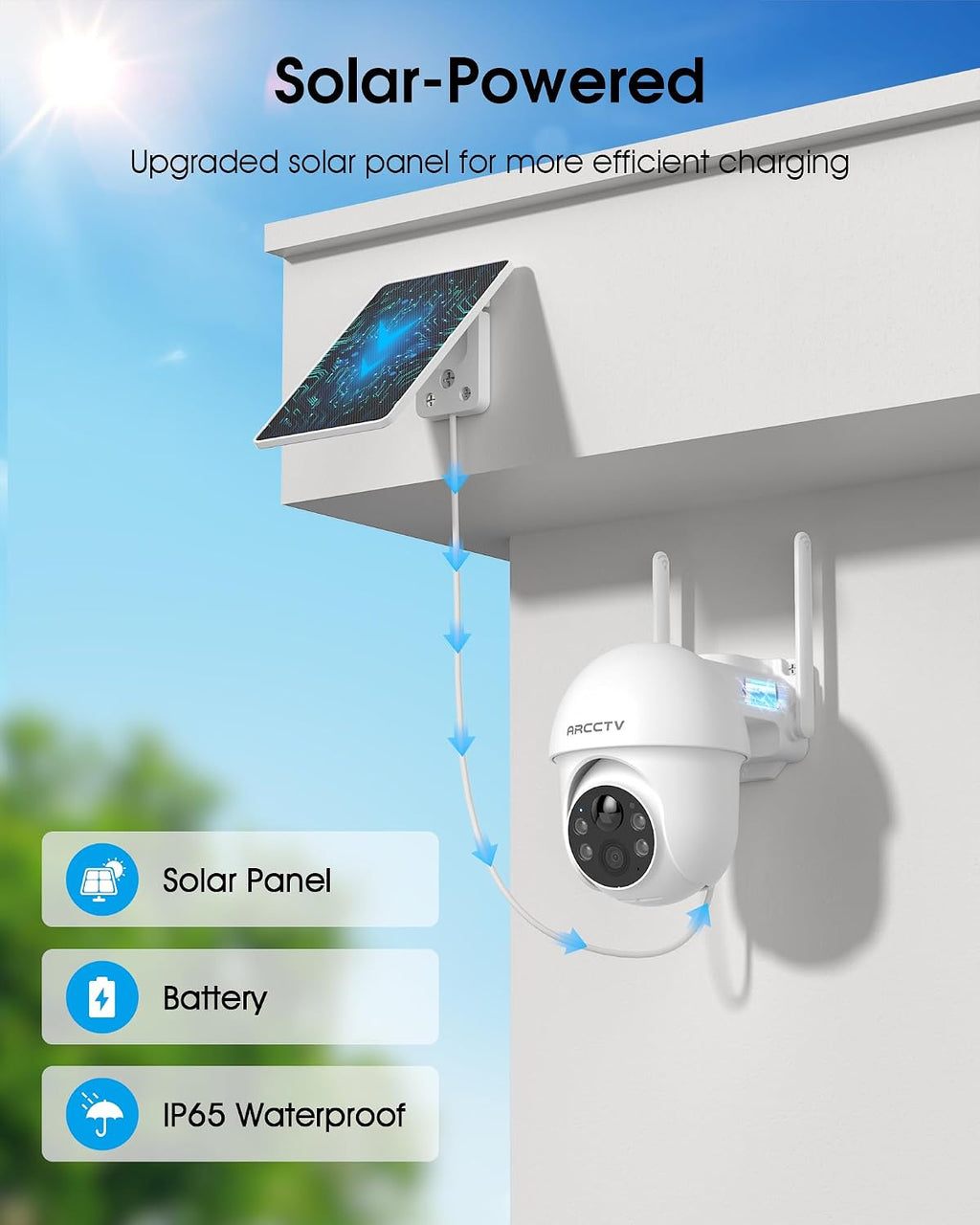 ARCCTV Solar Security Cameras Wireless Outdoor, 2 Pack