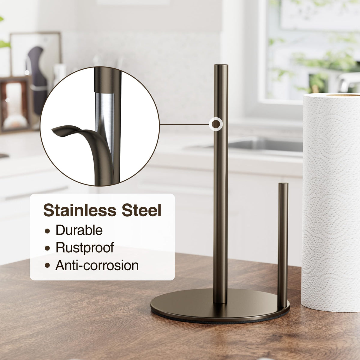 Paper Towel Holder Black Stainless Steel Kitchen Countertop Roll Organizer