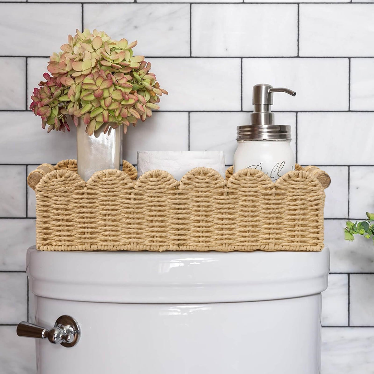 CubesLand Scalloped Toilet Paper Storage Basket W/Handle for Home Decor