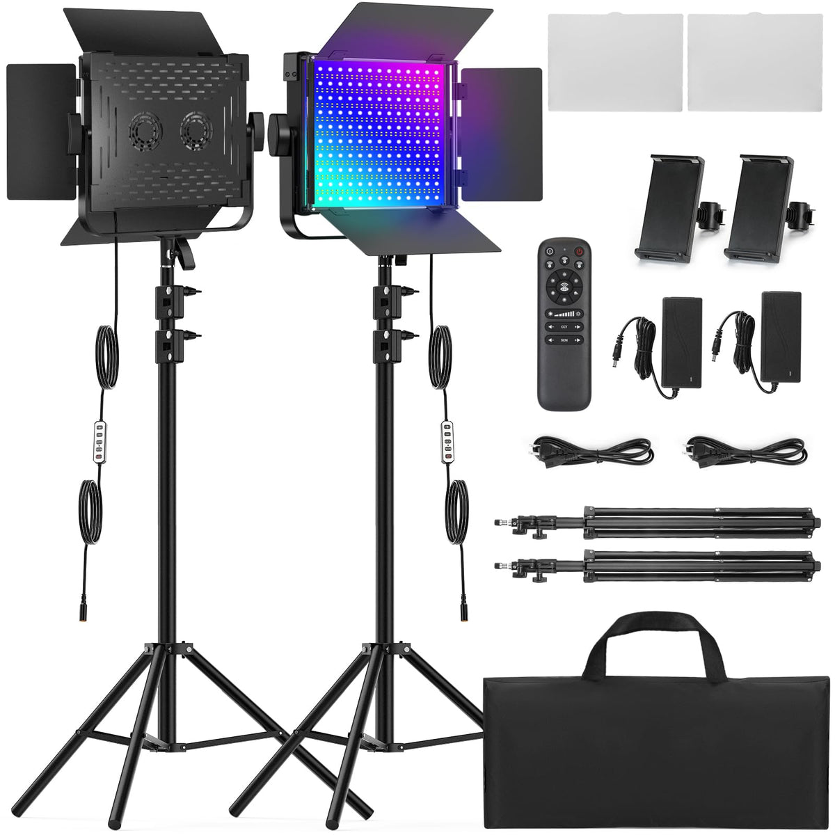 RGB Photography Lighting Kit, 50W Bi-Color Professional LED Studio Lights, 2300k~8500k Dimmable Photo Lights for Photography Filming Camera Video Recording Stage Shooting Streaming YouTube TikTok