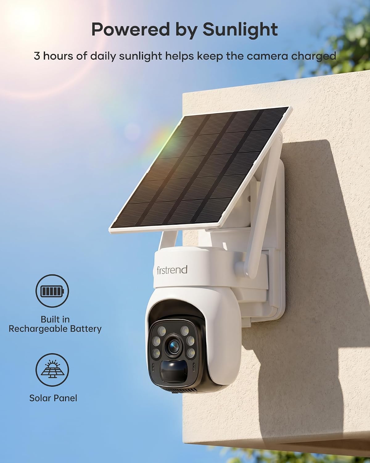 firstrend 2K QHD Solar Security Cameras Wireless Outdoor, Solar Powered