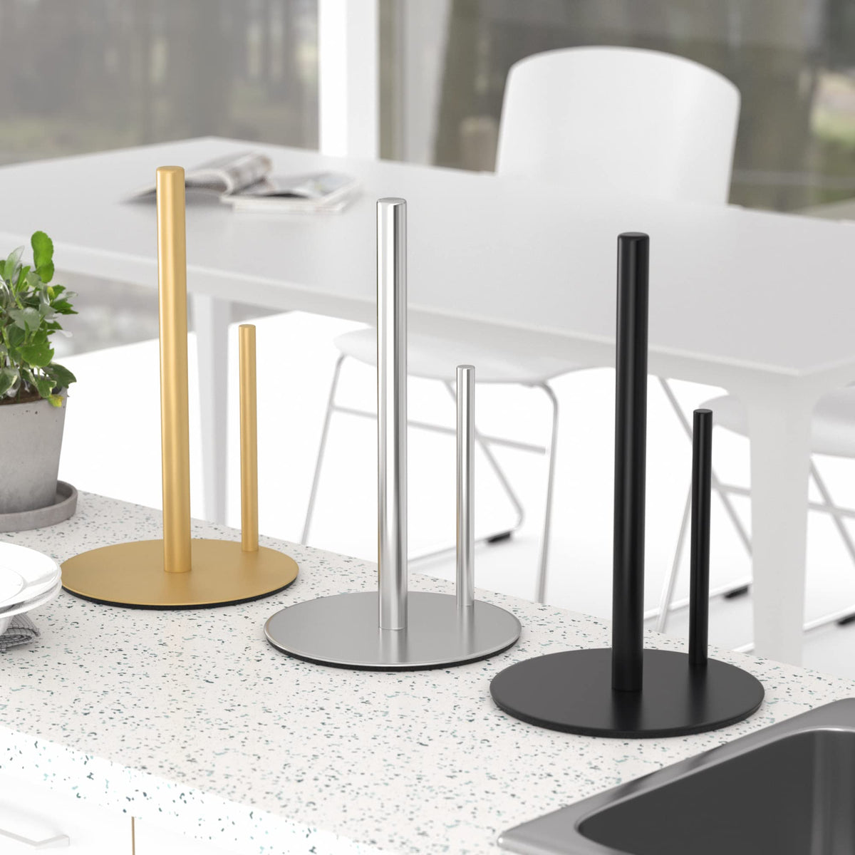Paper Towel Holder Black Stainless Steel Kitchen Countertop Roll Organizer