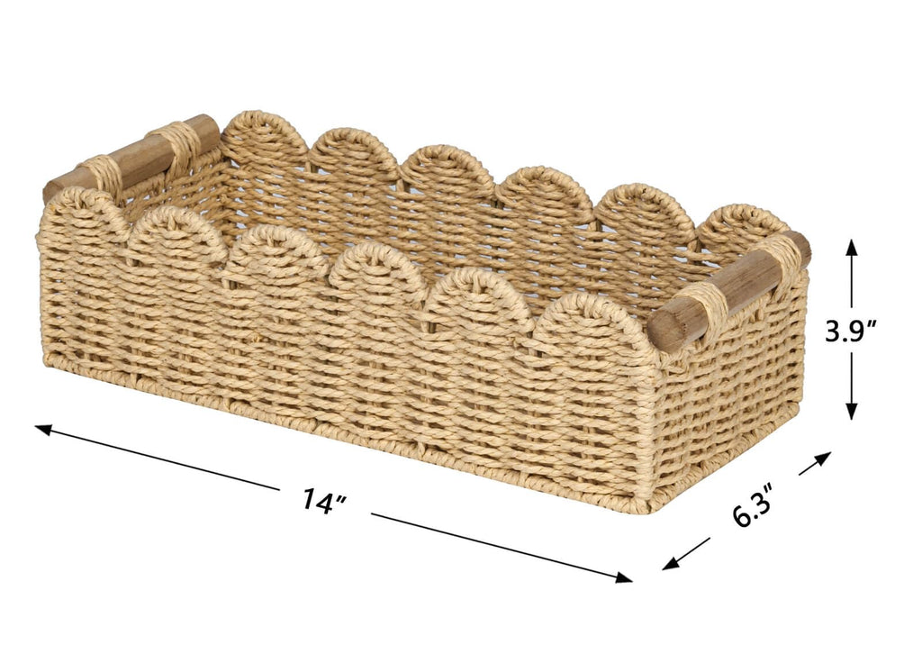 CubesLand Scalloped Toilet Paper Storage Basket W/Handle for Home Decor