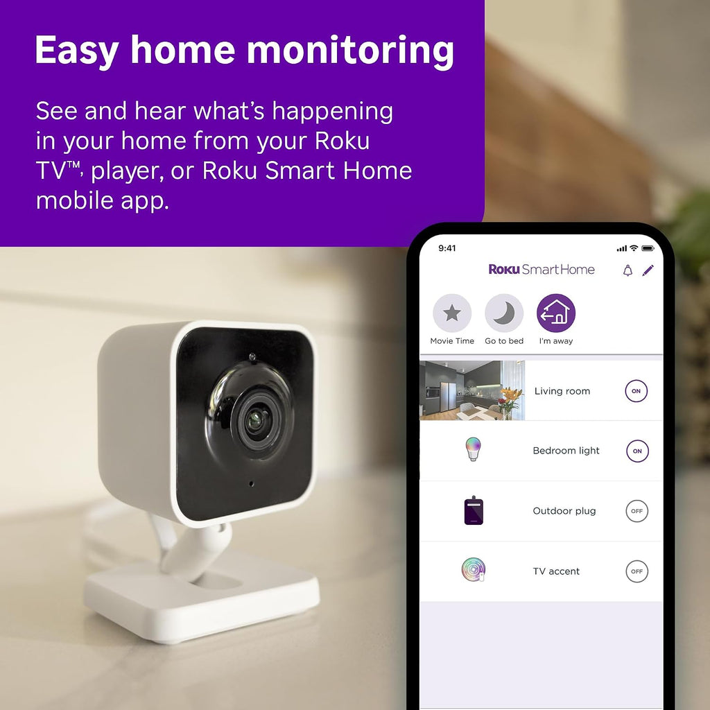 Roku Indoor Camera, Home Security with 1080p HD Color Night Vision, 2-Pack