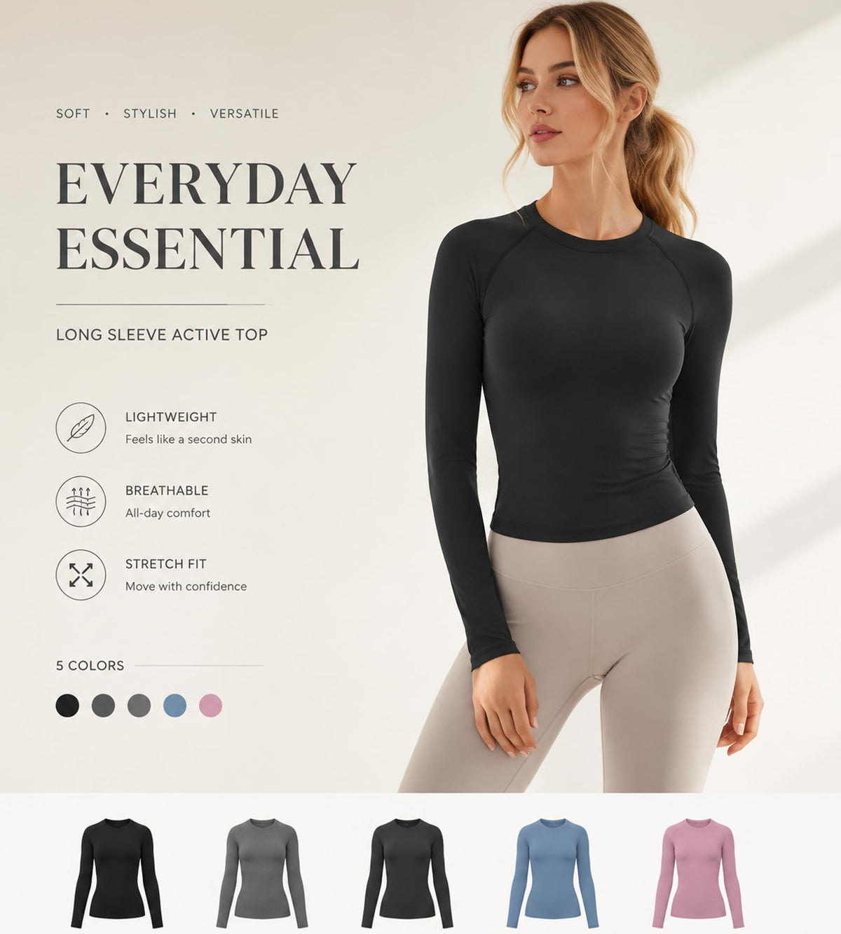 5 Pack Women's Compression Shirts Long Sleeve for Workout & Baselayer
