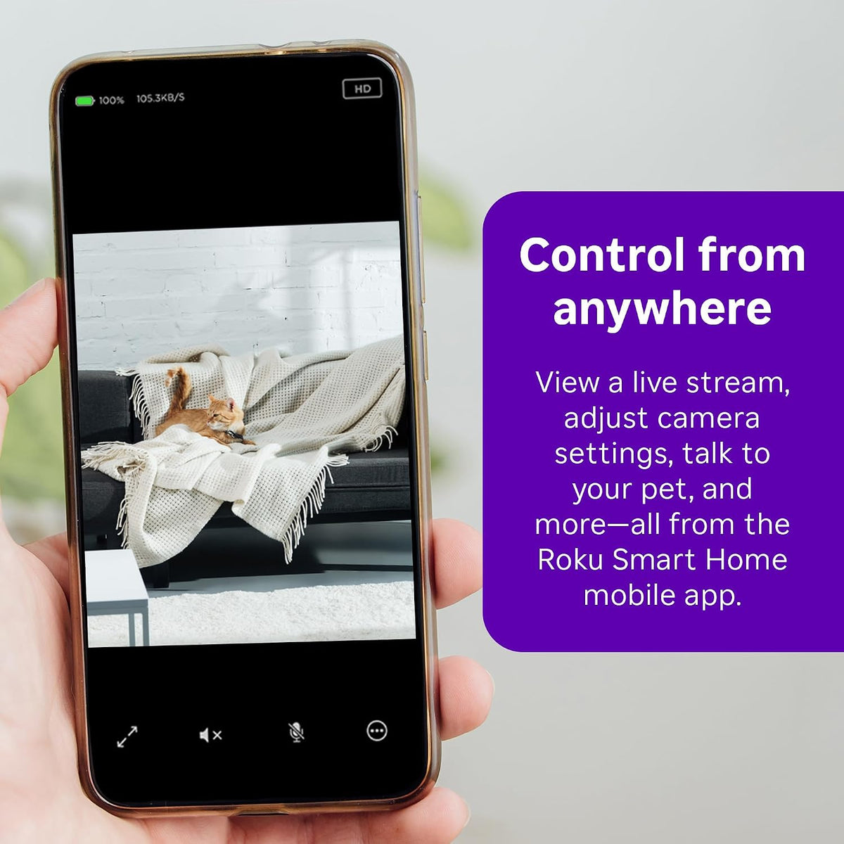 Roku Indoor Camera, Home Security with 1080p HD Color Night Vision, 2-Pack