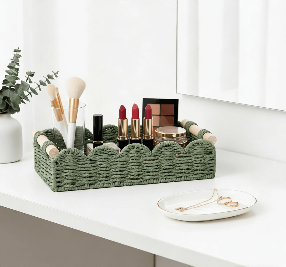 CubesLand Scalloped Toilet Paper Storage Basket W/Handle for Home Decor