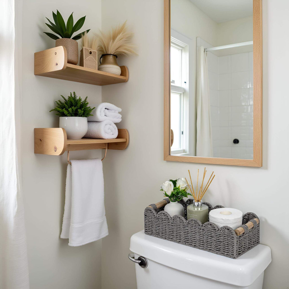 CubesLand Scalloped Toilet Paper Storage Basket W/Handle for Home Decor