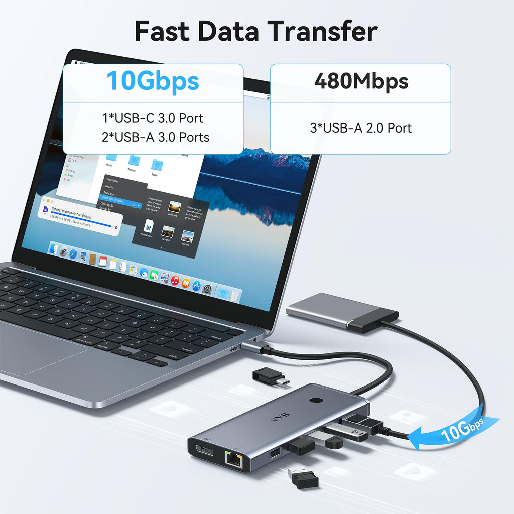 USB C Laptop Docking Station Dual Monitor HDMI USB C Hub Multiport Adapter