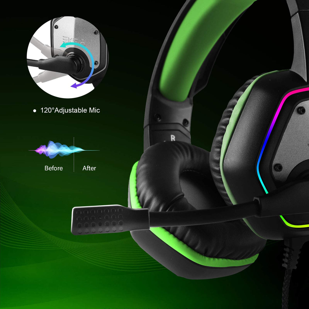 EKSA E1000 USB PC Gaming Headset with Mic, 7.1 Surround Sound