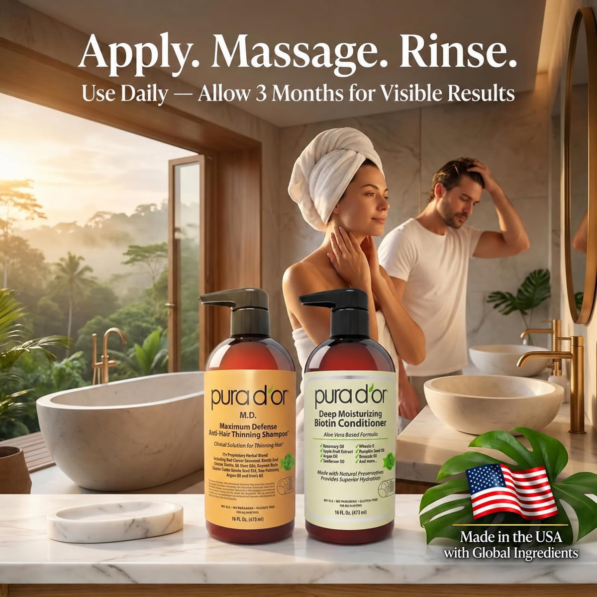 PURA D'OR Apple Cider Vinegar Shampoo & Conditioner Clarifying Set, 16oz x2