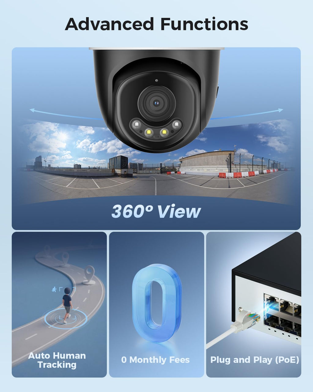Hiseeu 4K PoE Security Camera System 8pcs PoE PTZ Cameras,360° View