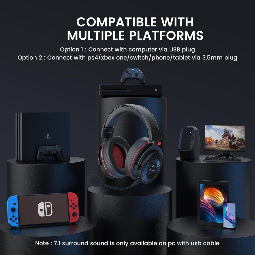 EKSA E900 Pro USB Gaming Headset for PC, 7.1 Surround Sound, 50MM Driver