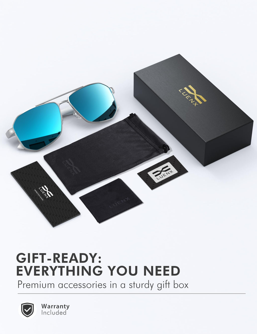 LUENX Aviator Polarized Sunglasses for Men: Square UV400 Driving