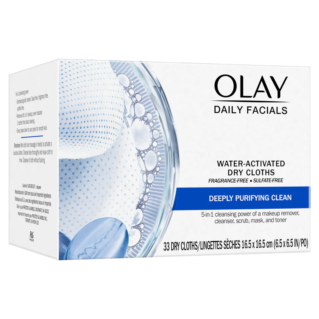 Olay Makeup Remover Wipes, Daily Facials Deep Clean Face Cleanser for Normal to Oily Skin, Alcohol & Fragrance Free, Soft Face Wash Towels, Travel Essentials for Women, Convenient Dry Cloths, 66 ct