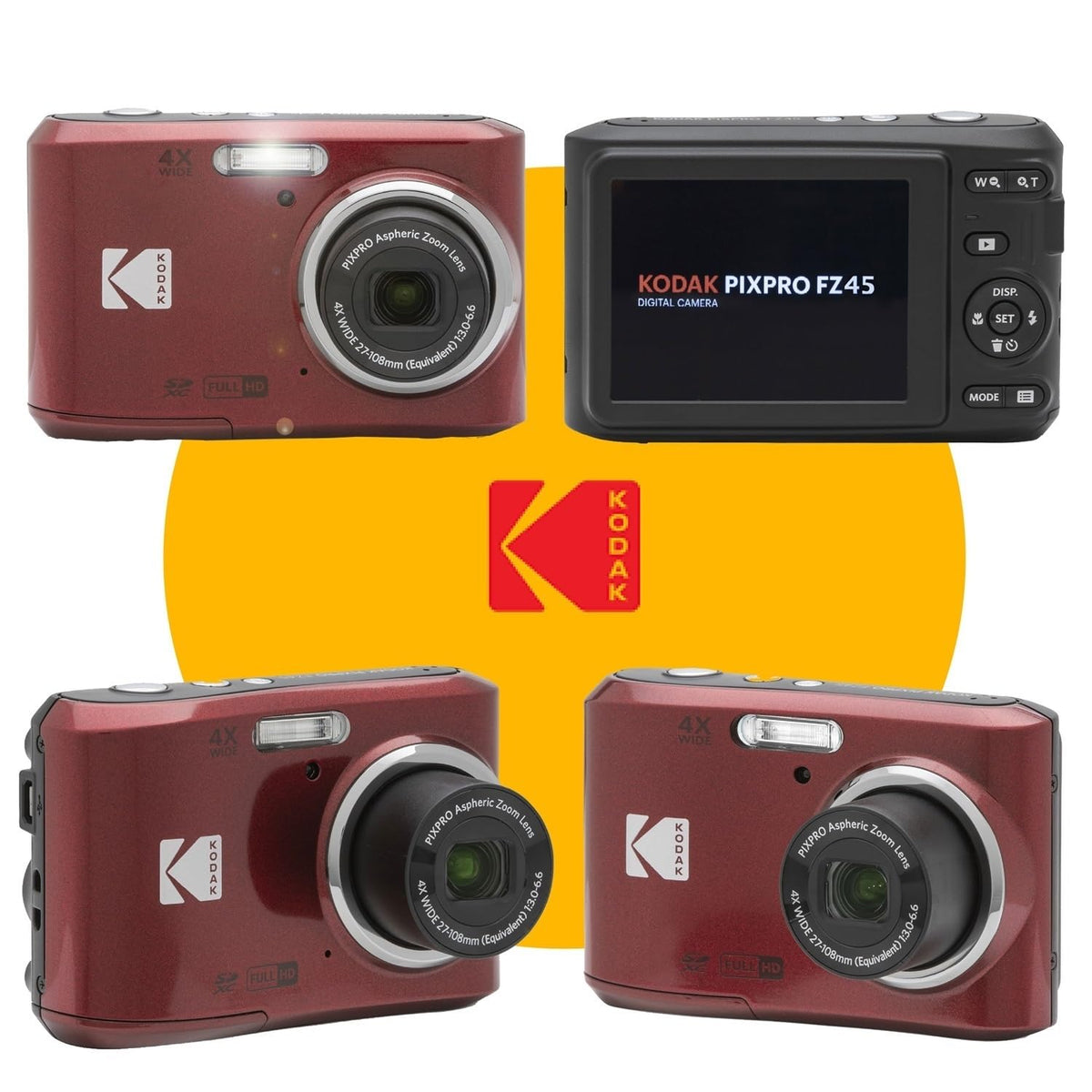 KODAK PIXPRO FZ45 16MP Digital Camera with 4X Optical Zoom 27mm Wide Angle and 2.7" LCD Screen Bundle with 32GB SD Memory Card, AA Batteries (4 Pack), Lens Cleaning Cloth (White)