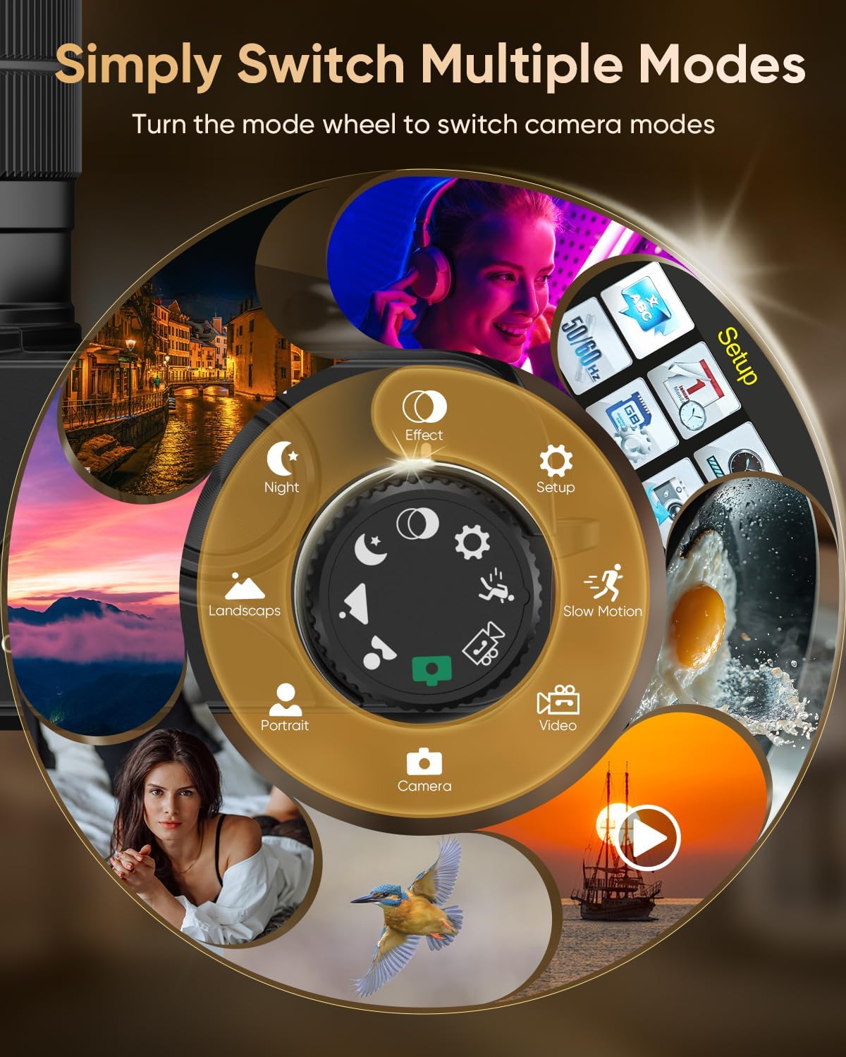 4K Digital Camera WiFi 180° Flip Screen Autofocus 64MP 16X Zoom, Black