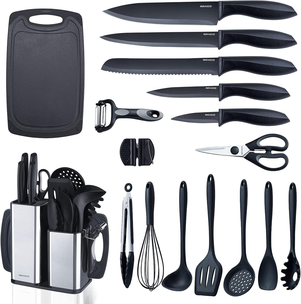 Kitchen Utensils Set,18-Piece Cooking Utensils and Knife Set,Black